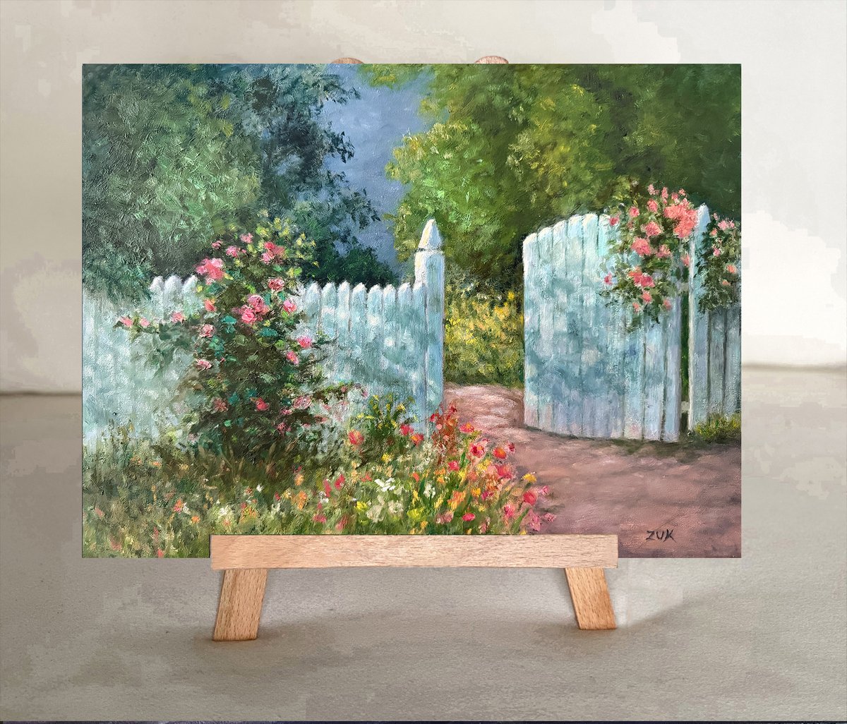 KarenZukArtist's tweet image. Set it on a shelf and feel the quiet, sunlit moment, filled with soft color and gentle movement of flowers and trees.  
At the Garden Gate 12 x 16 oil on canvas karenzukroseartist.etsy.com/listing/448989…. #floral #Gardenpainting #flowerart #BuyIntoArt #ShopEarly #GiftThemArt #AYearForArt