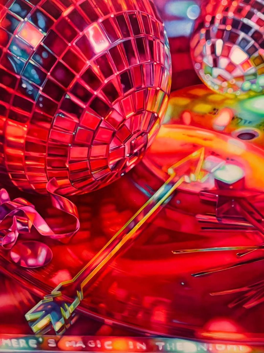 FlyingHorseWalk's tweet photo. @George_Thornton New,  Original Art by Kate Brinkworth. Breathtakingly cool. Distinctive and aesthetically timeless. How would this  painting sit in your home ? 🫵 #oilpainting #discoball #contemporaryart #redpainting https://t.co/Pew1OWuZiM