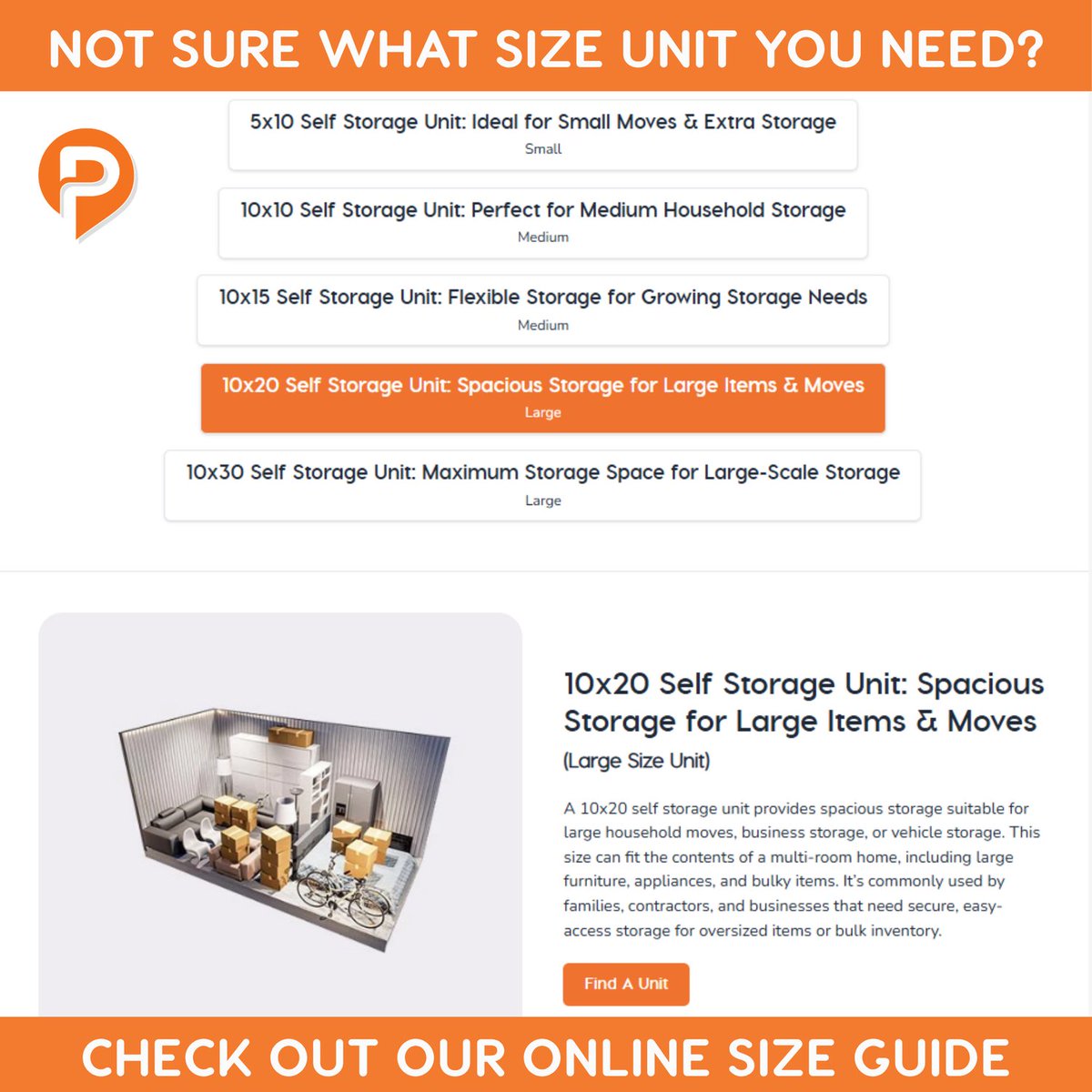 PockitStorage's tweet image. Not sure what size unit you need? 🤔
We’ve got you covered.

From small lockers to full household storage, we’ll help you find the perfect fit—so you don’t overpay or run out of space.

👉 Check out our online size guide &amp;amp; rent online today

#StorageUnits #StorageTips
