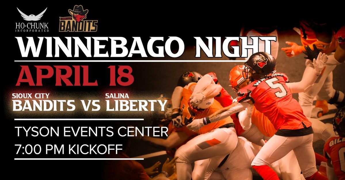 🏈 It’s game time in Siouxland!
Get ready to cheer on the <a href="/sc_bandits/">Sioux City Bandits</a> as they take the field this Saturday night!
📅 Saturday, April 18, 2026
⏰ Kickoff: 7:10 PM
📍 Tyson Events Center
👉 Learn more and grab your tickets: gobandits.fun

#SiouxlandChamber #Siouxland