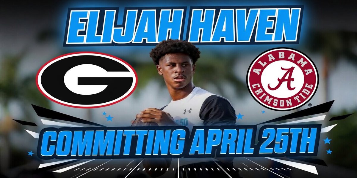 The top-rated QB in the 2027 recruiting cycle, Elijah Haven, will announce his commitment to either Alabama or Georgia on April 25th per <a href="/Hayesfawcett3/">Hayes Fawcett</a>  

Broke the Louisiana high school record this season with 4,714 total yards and 73 total touchdowns

Would be Georgia's first