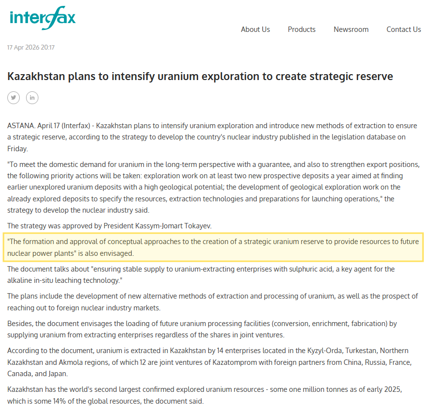 quakes99's tweet image. ⚡️#Kazakhstan's President Tokayev has approved plans to intensify #Uranium exploration and create a "strategic uranium reserve" to ensure a supply of fuel for the nation's coming #Nuclear power plants.🇰🇿⚛️⛏️⛽️🏭🧑‍🏭🤠🐂 #UraniumSqueeze 🗜️