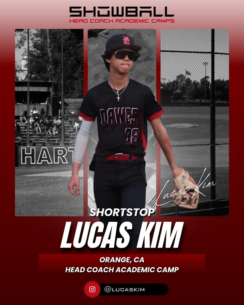 ShowBallCamps's tweet photo. Shortstop, Lucas Kim, is headed to our West Coast Head Coach Camp this summer! Looking forward to seeing Lucas out on the fields June 10-11 in Orange, CA! 

#ShowballBaseball #OrangeCA #HeadCoachAcademicCamp #BaseballRecruiting #CollegeBaseball https://t.co/kNv0m6MDxQ