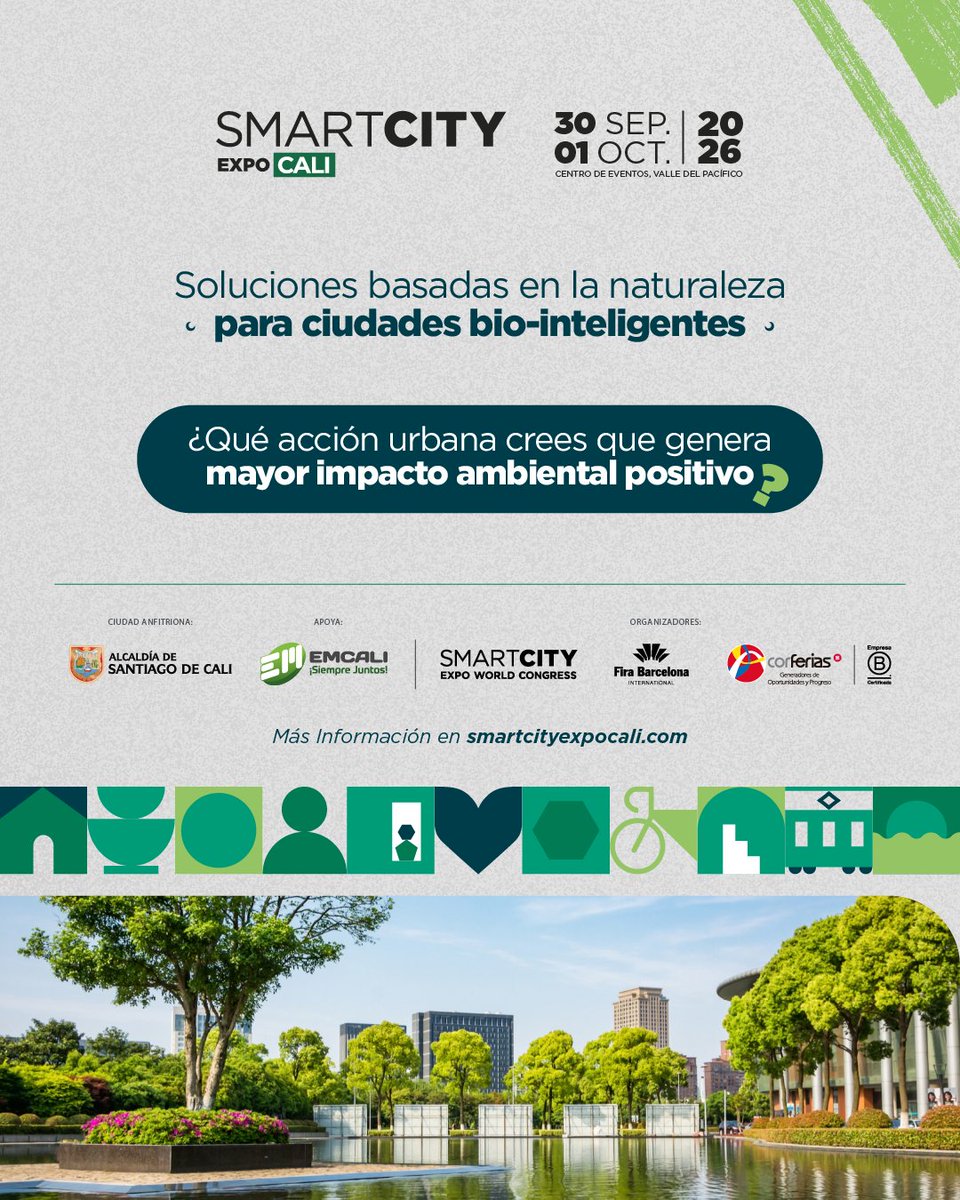 SmartCityCali's tweet photo. Hoy, Día de la Tierra, recordamos que cuidarla empieza en la ciudad.

Las soluciones basadas en la naturaleza mejoran la calidad de vida urbana y protegen el territorio.

Más información en https://t.co/gjMvuNhNPH
 
#SCECali26 #Cali #Colombia @AlcaldiaDeCali @SmartCityexpo https://t.co/acYxmqAawC