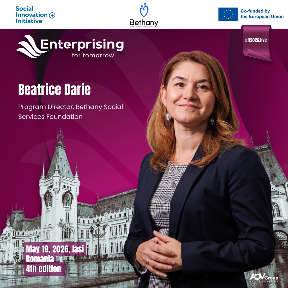 AdvRomania's tweet photo. Beatrice Darie joins #EFT2026 as part of #EU4UA project.

With 26 years in the nonprofit sector, she brings deep experience in child protection, community development, inclusion, and support for vulnerable groups.

◉ 19 May 2026 | Iași &amp; online
➜https://t.co/cApNIlUNhl https://t.co/9GT2Uep95R