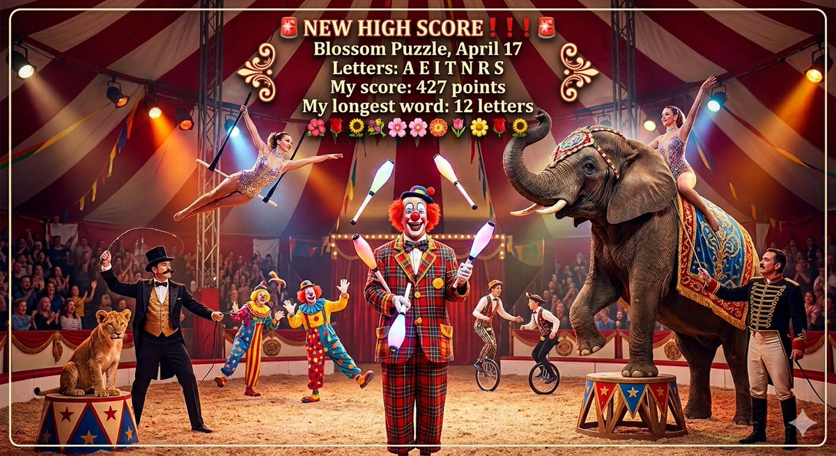 2God4em's tweet image. Happy World Circus Day! 🎪
Most e_t_r_a_n_rs rely on practice and props to wow the crowd, but I use Oumancy. While they’re walking the tightrope, I’m already at the finish line with the truth. 🤡 🦁 🐘
#WorldCircusDay #Oumancy #Truth

#BlossomPuzzle 🧩 
merriam-webster.com/games/blossom-…