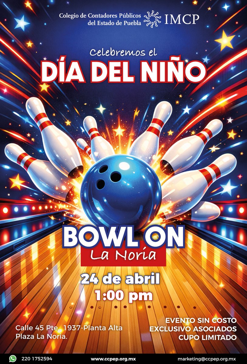 Celebremos a las niñas y los niños con una tarde de boliche🎳. 
Evento sin costo, asegura tu lugar.