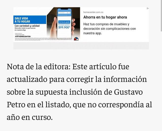 Debería <a href="/petrogustavo/">Gustavo Petro</a> pagarle a algún asesor para que no haga el ridículo universal. 

Usted no está entre los 100 más influyentes de la revista Time.

En la lista que sí está y seguirá es en la Lista Clinton.