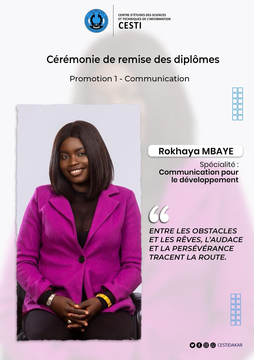 CESTIDAKAR's tweet image. 👩🏽‍💼 Rokhaya Mbaye

#CESTI #ProductionAudiovisuelle #LicenceProCom1