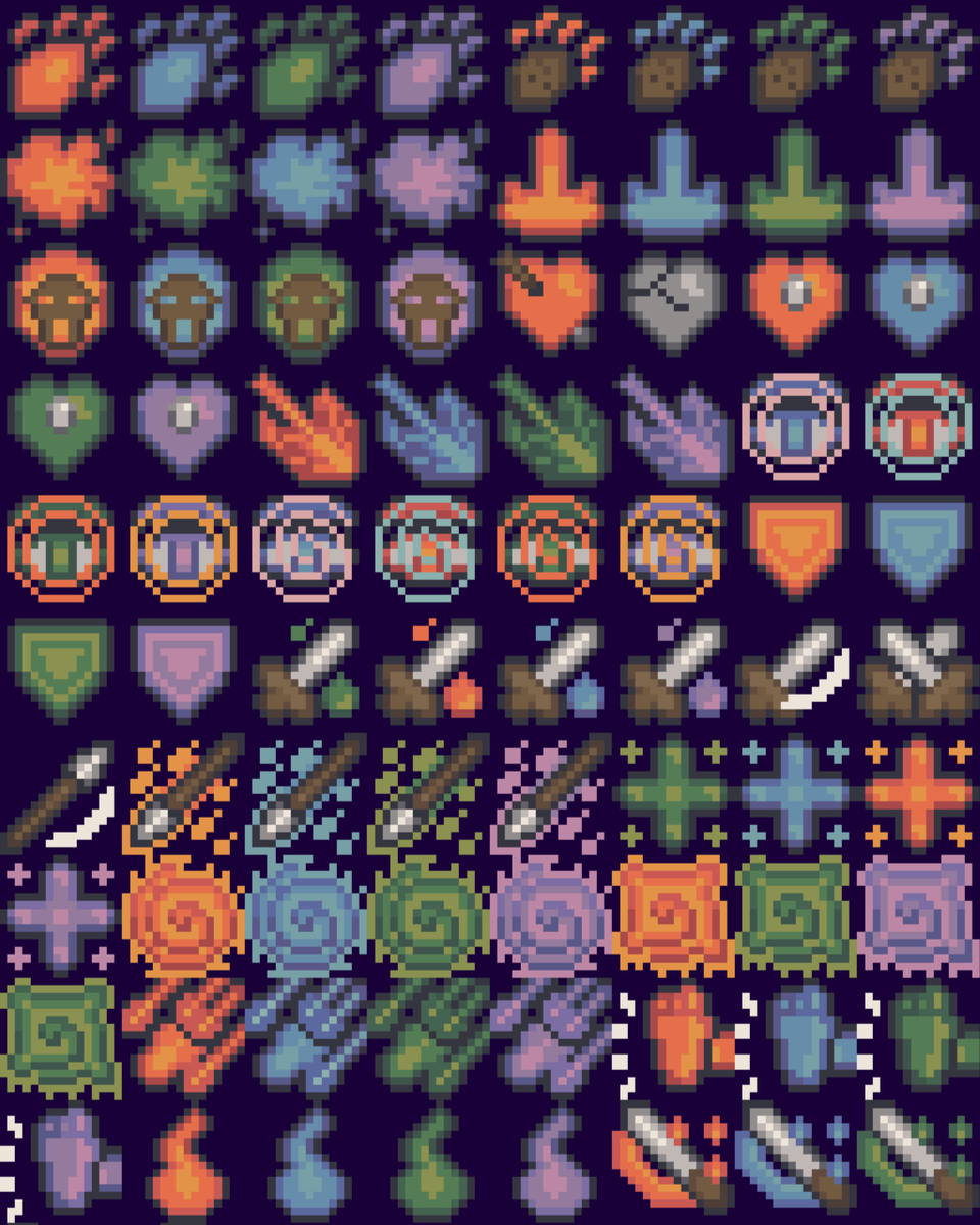 PixAssets's tweet photo. Made more ability icons ✨

Tried using brighter outlines on some to give them a more magical feel.

#pixelart
#gamedev
#gameassets
#indiedev https://t.co/OaKDbizoBm