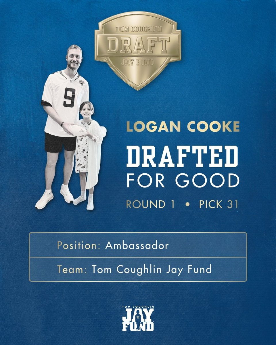 tcjayfund's tweet image. Our first picks are in! Meet the Tom Coughlin Jay Fund’s first-ever Celebrity Ambassador Class.

As leaders on and off the field, this team knows how to BE THERE for families tackling childhood cancer.

@JuanC_Amoros 
@LoganCooke2 
@rossmatiscik 
@ChrisSnee76 

#BeThere #JayFund