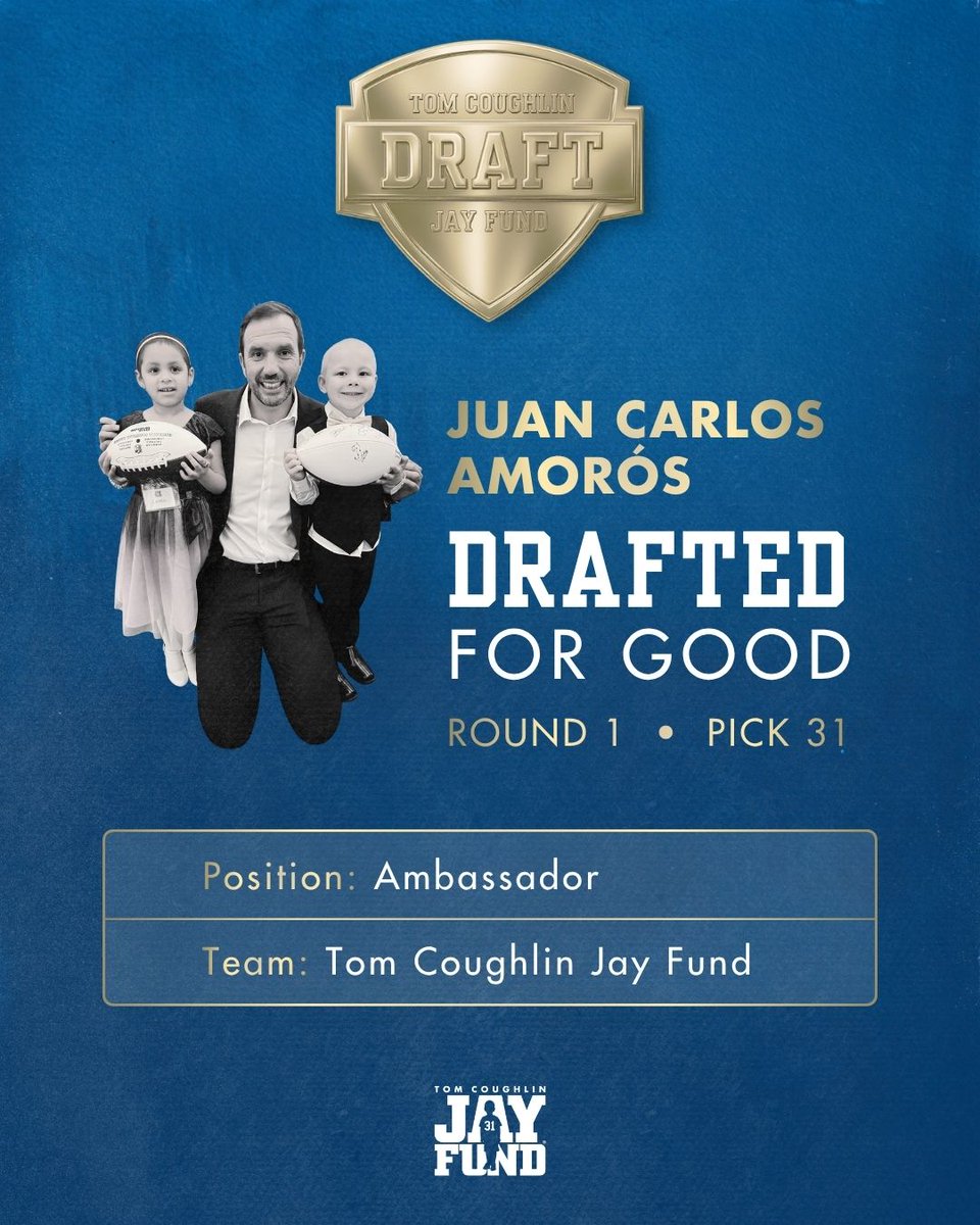 tcjayfund's tweet image. Our first picks are in! Meet the Tom Coughlin Jay Fund’s first-ever Celebrity Ambassador Class.

As leaders on and off the field, this team knows how to BE THERE for families tackling childhood cancer.

@JuanC_Amoros 
@LoganCooke2 
@rossmatiscik 
@ChrisSnee76 

#BeThere #JayFund