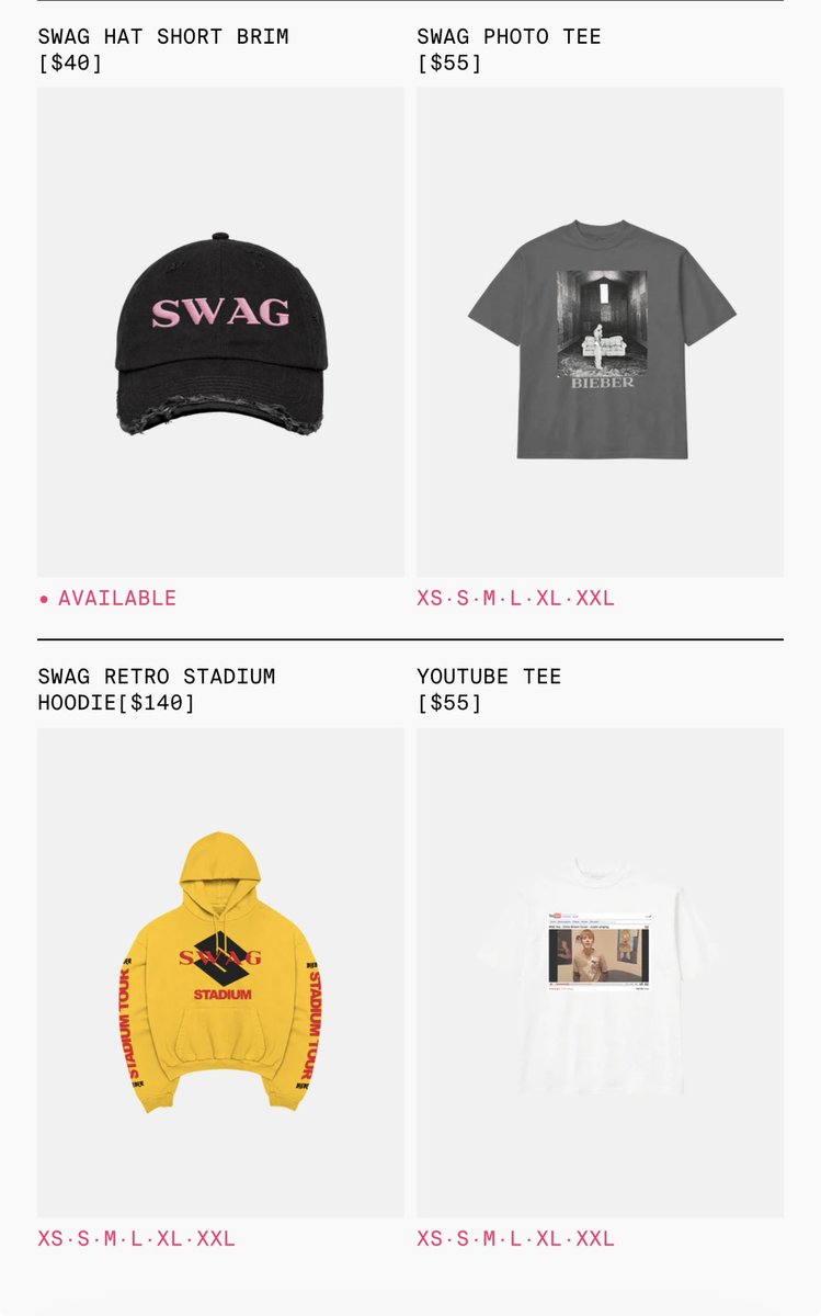 JustinsTourNews's tweet photo. Weekend two ‘SWAG’ merch available now. #Bieberchella 

https://t.co/Zqr2u6WEyj https://t.co/9zW9N1Jk3q