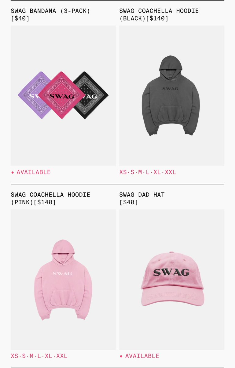 JustinsTourNews's tweet photo. Weekend two ‘SWAG’ merch available now. #Bieberchella 

https://t.co/Zqr2u6WEyj https://t.co/9zW9N1Jk3q