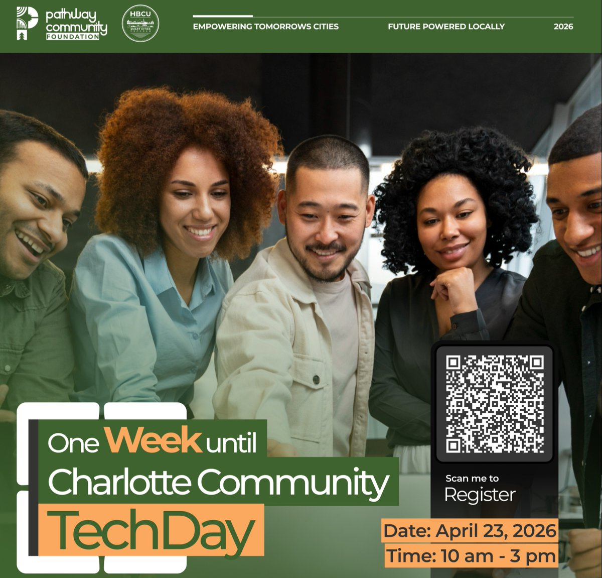 PCFhq's tweet photo. It’s almost time! 🚀 Charlotte Community TechDay is officially ONE. WEEK. AWAY.

We look forward to an exciting day of innovation featuring hands-on demonstrations and exhibitors, impactful speakers, and the esteemed HBCU Smart Cities Pitch Showcase.

You won’t want to miss this! https://t.co/Rx9LfqRsXV