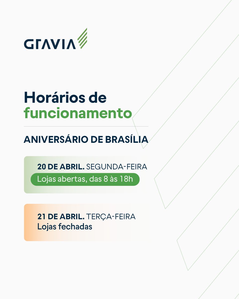 Cliente amigo, fique ligado nas datas e horários de funcionamento das lojas Gravia. E lembre-se: a qualquer hora, onde você estiver, compre pelo site gravia.com.