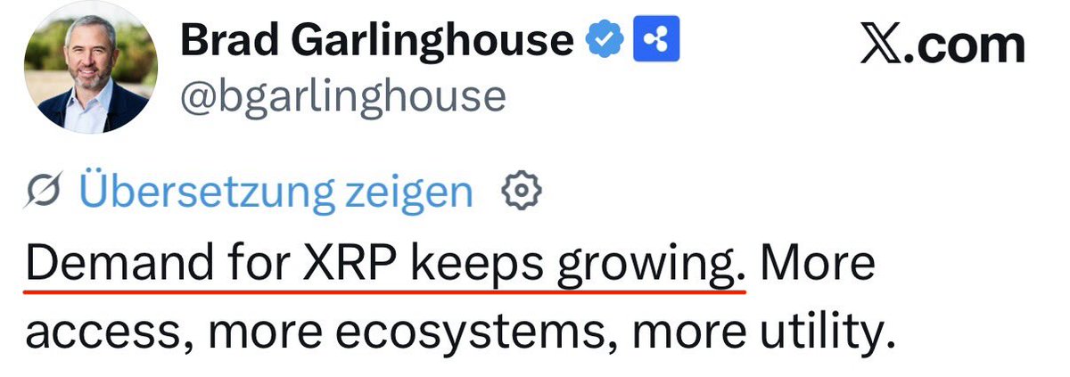 🚨 BREAKING NEWS:

RIPPLE CEO BRAD GARLINGHOUSE SAYS: „DEMAND FOR ripple:native KEEPS GROWING.“ 📈

SOON XRP WILL BECOME ONE OF THE MOST VALUABLE ASSETS EXISTING 💎