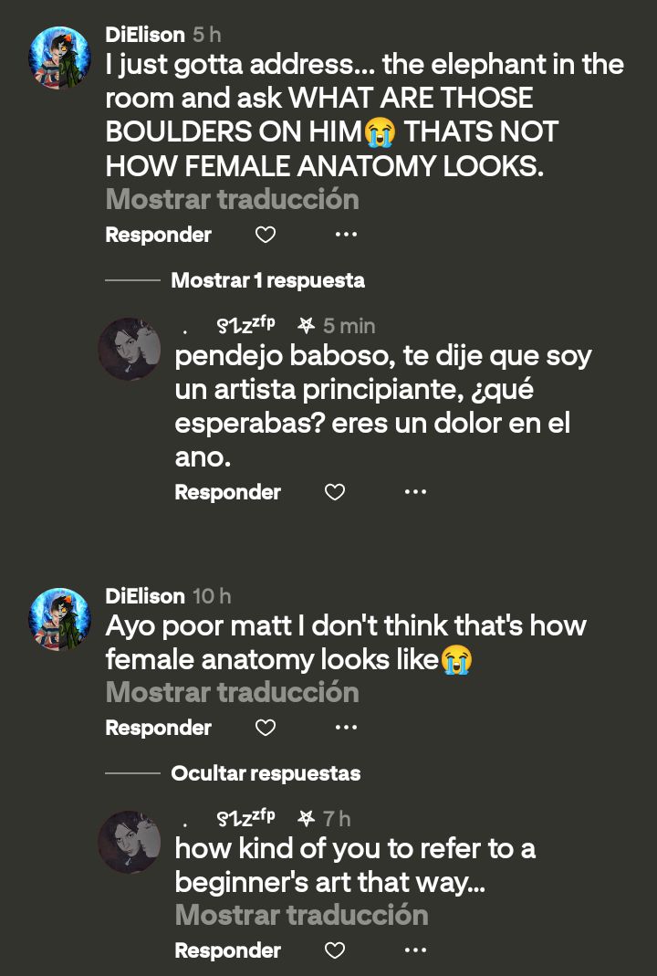 szuffp's tweet photo. de verdad es necesario ser tan molesto por un dibujo que claramente es de un principiante? con un solo comentario habría bastado, por qué agregar tantos? https://t.co/hdYEoGMDlS