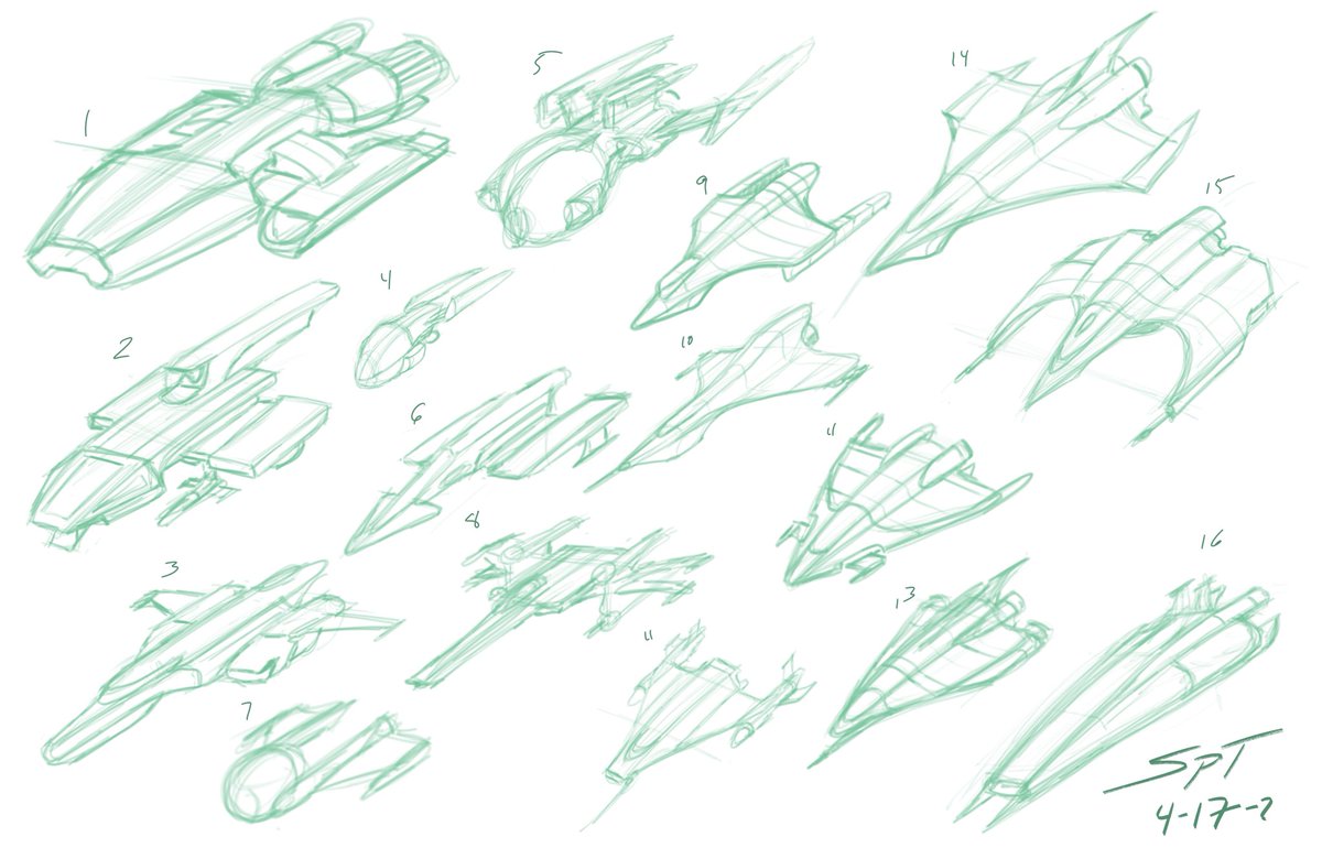SeanTourangeau's tweet image. Here is today’s ship doodles, all except for num1 are from my own universe. #sketchbook #infinitepainter #doodles