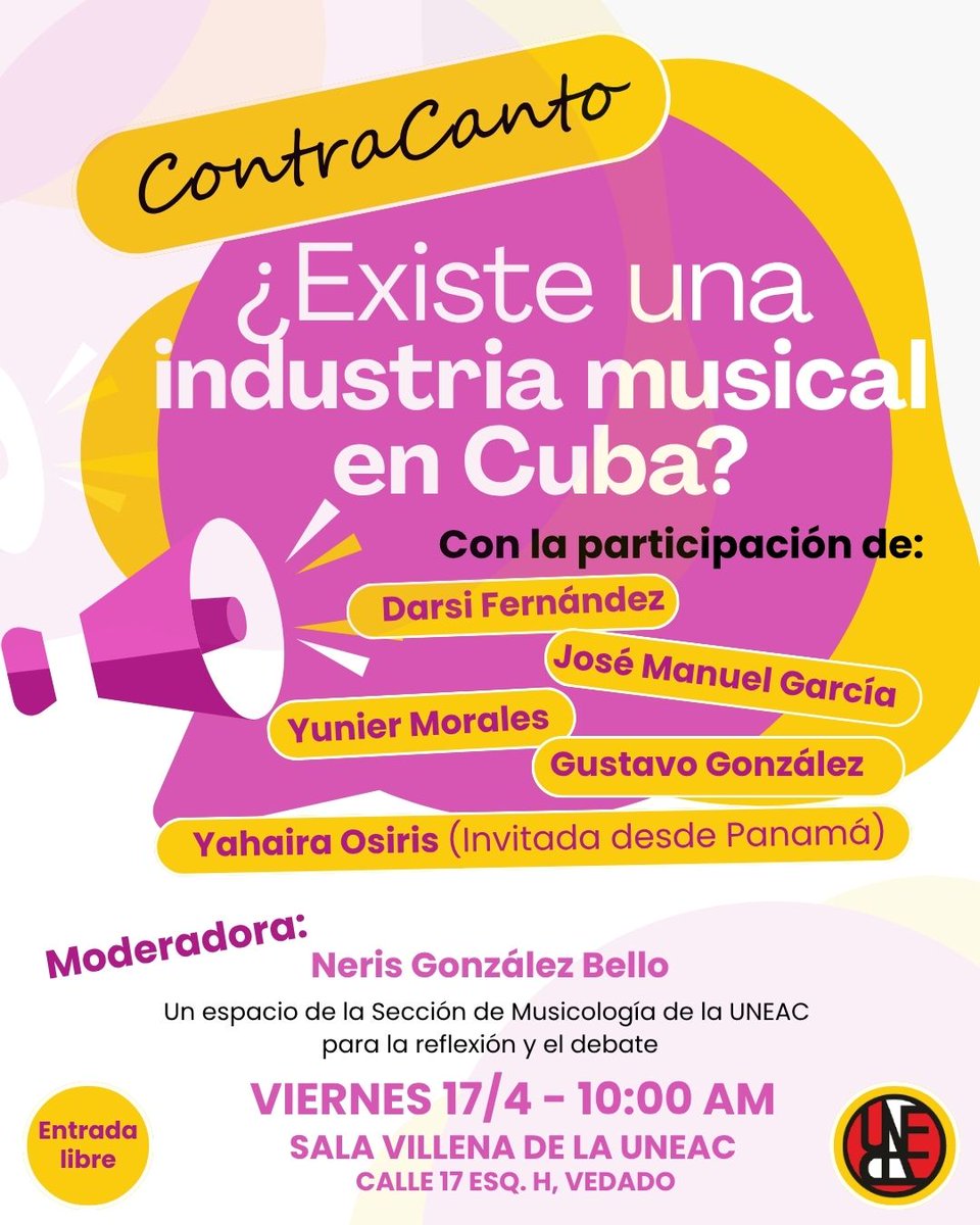 UNEAC_online's tweet photo. 📌El Espacio #ContraCanto, organizado por la Asociación de Músicos de la Uneac, devino diálogo crítico para reflexionar acerca de la industria de la 🎶 🇨🇺.
📍Asistieron @BonetMartica, pdta de la Uneac, @yurisnorido y miembros de @MusicosUNEAC.
#ArteFiel
#65uneac https://t.co/UvmDZgK5s2