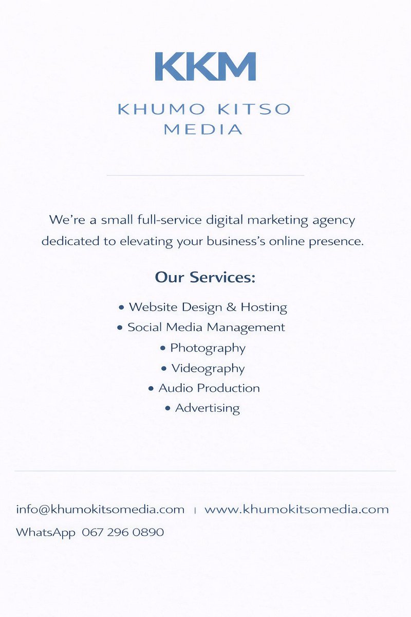 KitsoKhumo's tweet photo. Allow Us to reintroduce Ourselves………
#khumokitsomedia #kkm #digitalagency
info@khumokitsomedia.com
067 296 0890 (WhatsApp) https://t.co/4ysx9vuFes