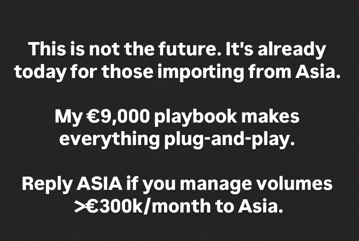 SatsHF's tweet image. “This is not the future. It’s already today for those importing from Asia.

My €9,000 playbook makes everything plug-and-play: Phoenix setup, training and optimized processes.

Reply “ASIA” if you manage volumes &amp;gt;€300k/month to Asia.”

#LightningPayments #B2B
@jack @davidmarcus