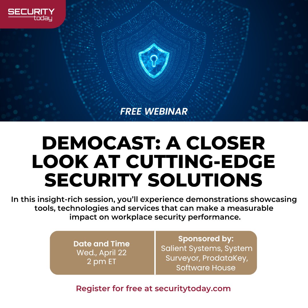 SecurToday's tweet image. Explore #SecuritySolutions more efficiently with a smarter approach, no vendor chasing required.

Join us on April 22 for our Democast, a streamlined, demo-driven webinar where you’ll see leading solutions in action.

Save your spot today: securitytoday.com/webcasts/2026/…