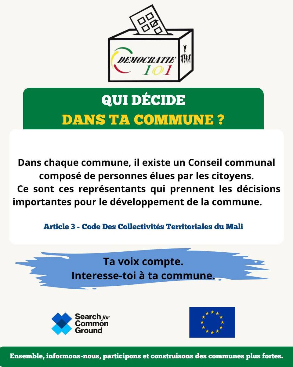 Dans le cadre de notre collaboration avec Search For Common Ground Mali  sur le projet #Maara_Ni_Kunafoni Education aux Médias  et engagement citoyen. 
Nous avons lancé une campagne de sensibilisation digitale sur la connaissance des collectivités territoriales.