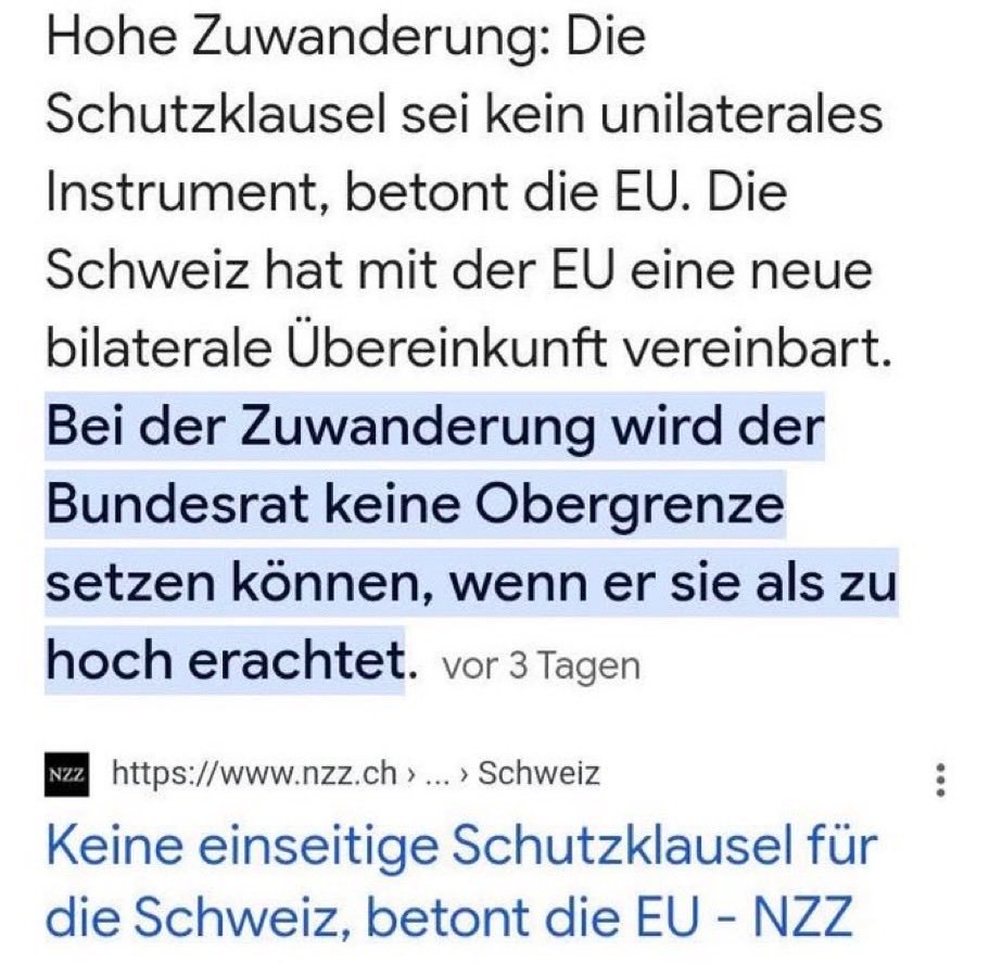 MBattiger's tweet image. #Schutzklausel? Diese bedarf der Zustimmung durch die EU und kann nicht einseitig von der #Schweiz angewendet werden. Zudem wird mit dem neuen #EU-Abkommen die #Zuwanderung ausgebaut