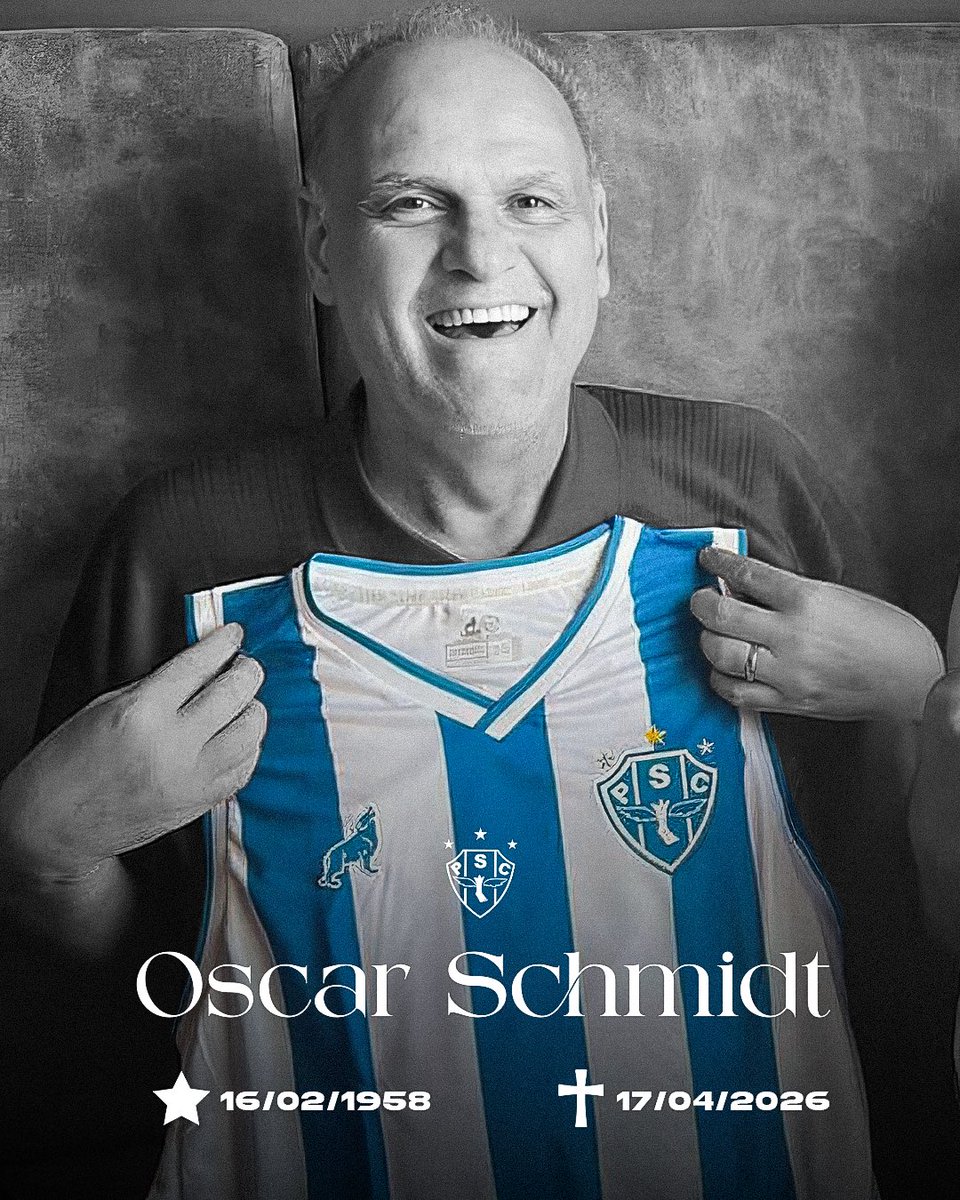 Paysandu's tweet photo. O Paysandu Sport Club lamenta o falecimento do ex-atleta Oscar Schmidt, lenda do basquete brasileiro. Desejamos força aos familiares e aos amigos mais próximos. https://t.co/9NBZts94H1