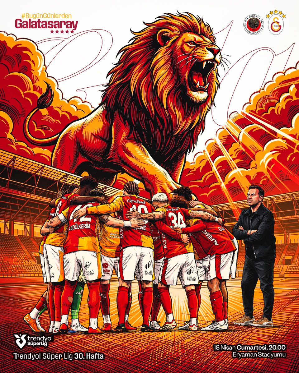 #BugünGünlerdenGALATASARAY 💪

🏆 Trendyol Süper Lig 2025-2026 Mehmet Ali Yılmaz Sezonu
🗓️ 30. Hafta
⚽ N. D. Gençlerbirliği
📆 18.04.2026
⏰ 20.00
🏟️ Eryaman Stadyumu
📲 #GBvGS 
🎯 #KONSANTRASYON #Hedef2026