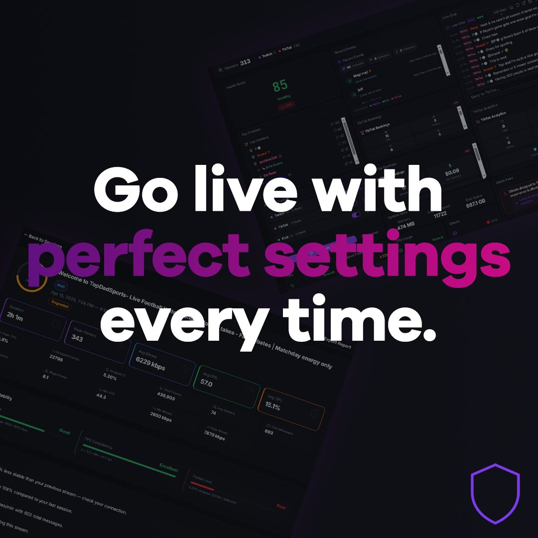 StreamGuardianX's tweet image. Still Googling your OBS settings before every stream? 😅
Built something that does it automatically in one click.

Stream Guardian AI — free beta open now for streamers on Twitch, YouTube, Kick &amp;amp; TikTok

streamguardian.co.uk

#Twitch #OBSStudio #ContentCreator #StreamerLife