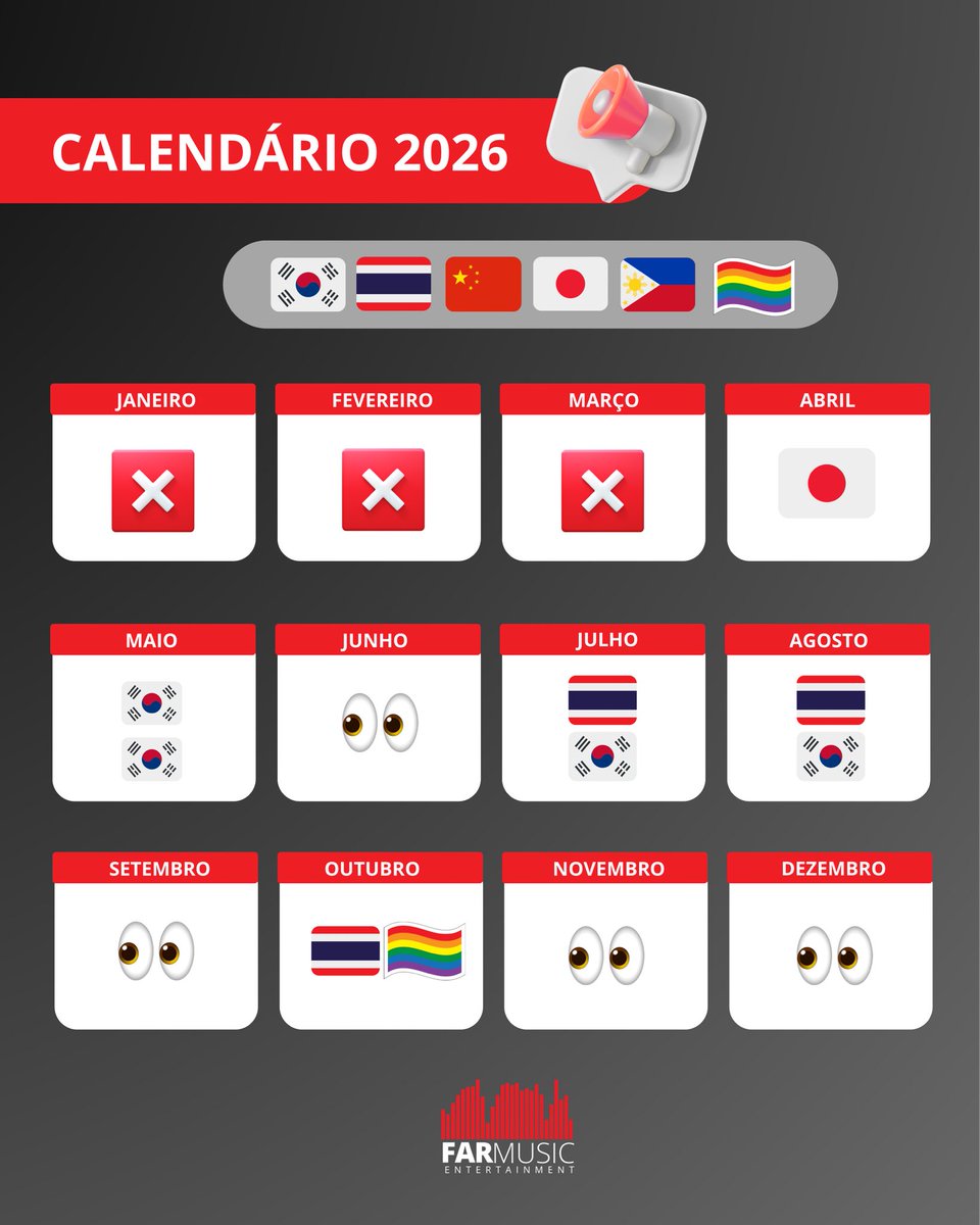 farmusicent's tweet image. 🗓️ 2026 está só começando e nosso calendário está ficando completo!

Quem aí tá animado pra viver todos esses eventos? E você tem algum palpite?👀

Conta pra gente nos comentários!

#FarMusic #Concerts #FanMeeting