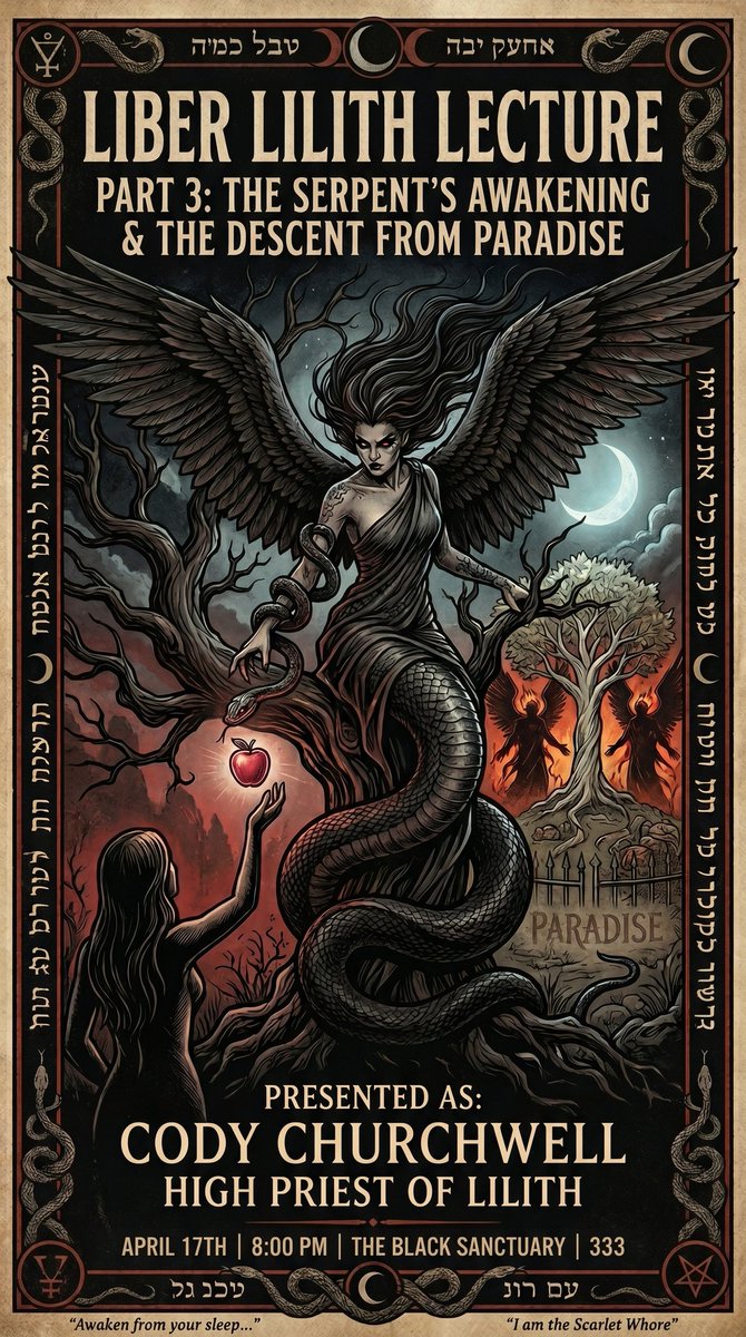 JeremyCrow's tweet photo. Tonight at 8pm EDT (5pm PDT) the next installment of Liber Lilith by Cody High Priest of Lilith.

This is an open meeting hosted by the Luciferian Research Society, so feel free to share the meeting link with anyone you think might be interested.

https://t.co/KOgNLR2gmi https://t.co/wRlHiKcTdM