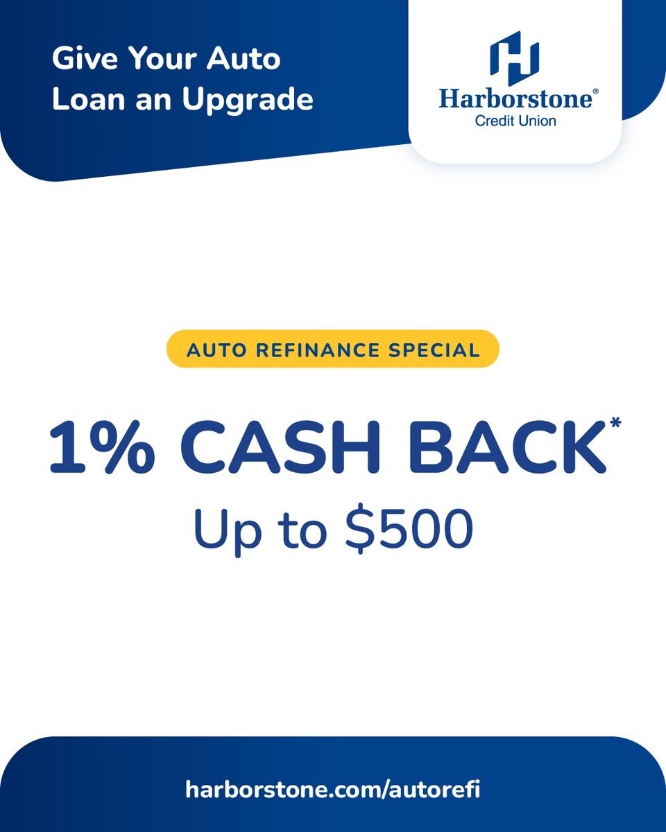 Harborstone's tweet photo. Give your auto loan an upgrade!🚗 

Increase your monthly cash flow when you refinance your auto loan with Harborstone Credit Union. This limited time offer ends May 31, 2026.

Learn more: https://t.co/D1WTeQuuMc https://t.co/y9NRf23di6
