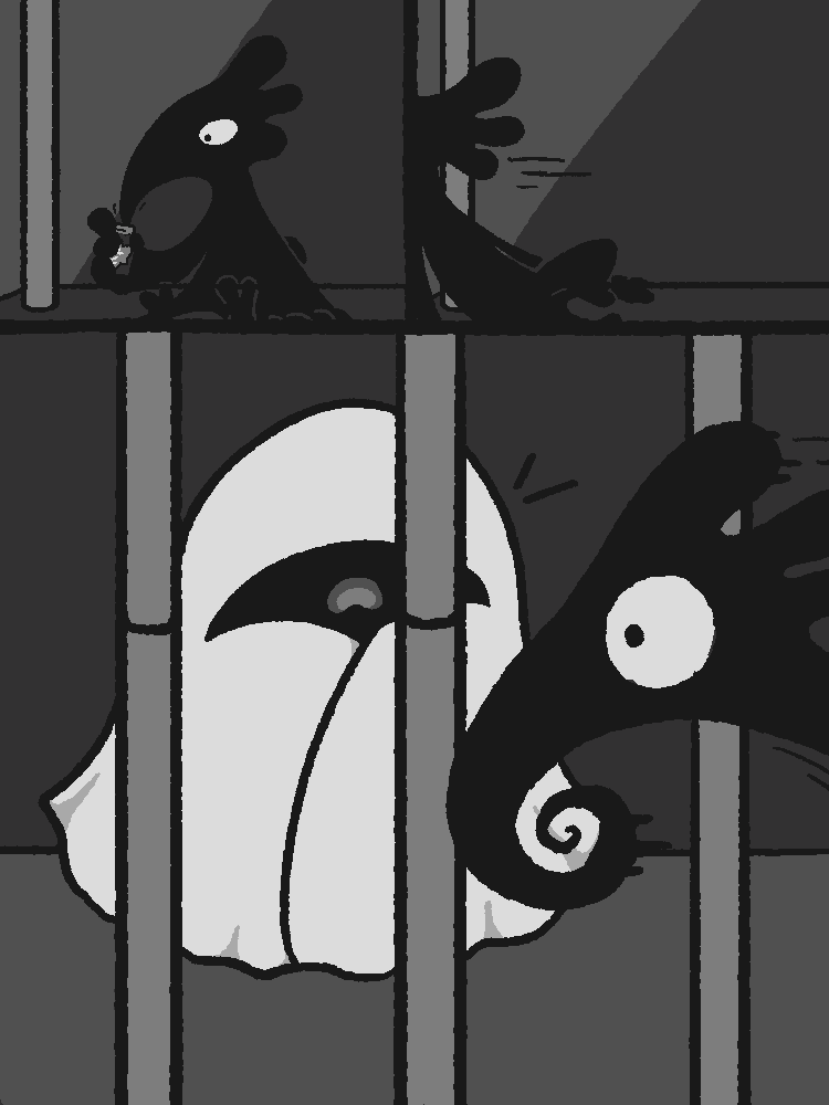 plakythebirb's tweet image. You take a swig, and reach your neck out to see the cage to the right. Thankfully, you can talk to other critters better than the humany-looking ones.
[護謨音トテ, すいか おう]
#utau #TOTEQUEST #quest 
#procreate