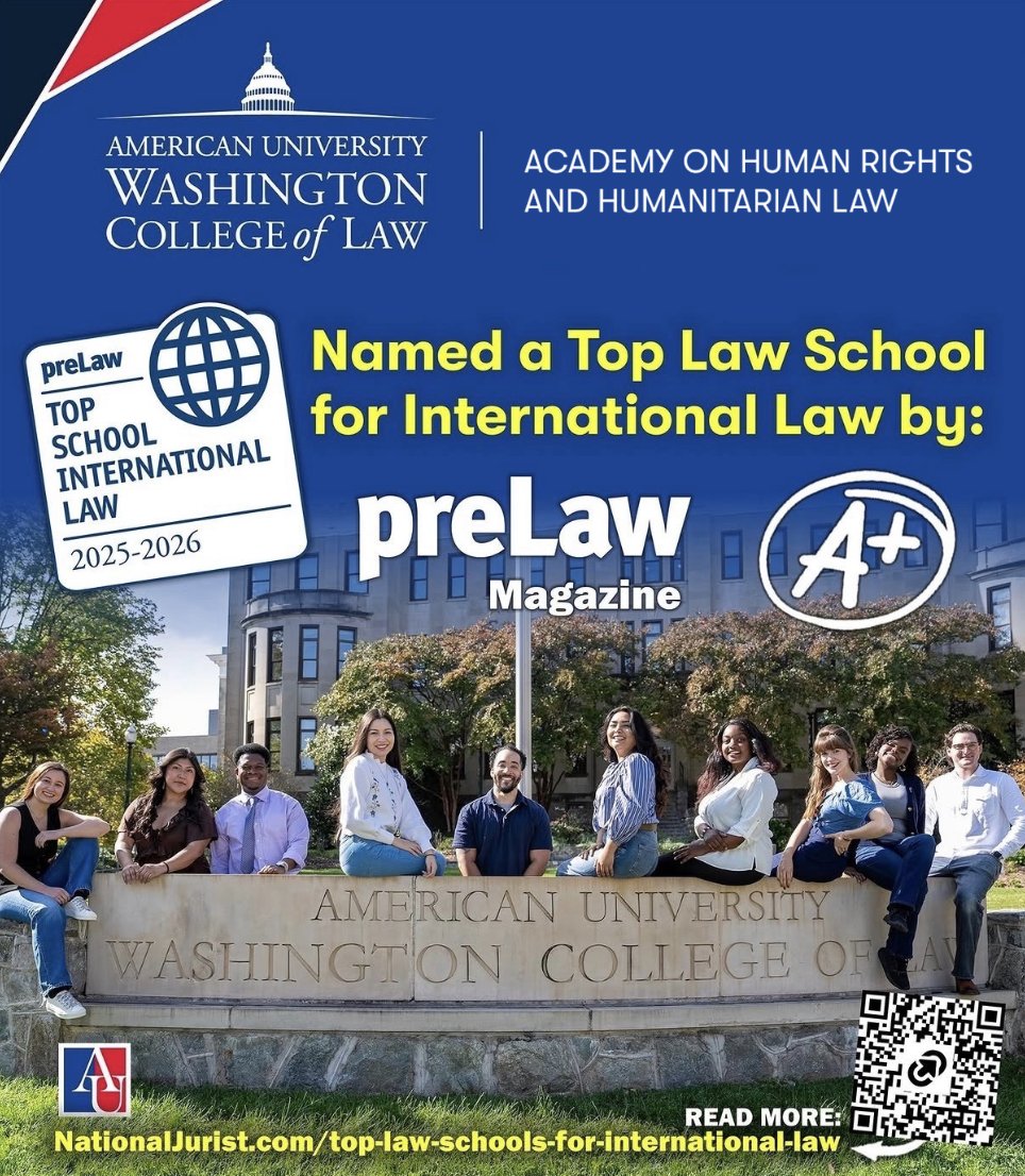 AUWCL has been named a Top Law School for International Law by preLaw Magazine, receiving an 'A+' grade!

Apply here/ Aplica aquí: american.edu/wcl/academics/…
Contact/ Contacto: humanrightsllm@wcl.american.edu
More info/ Más información: american.edu/wcl/impact/ini…