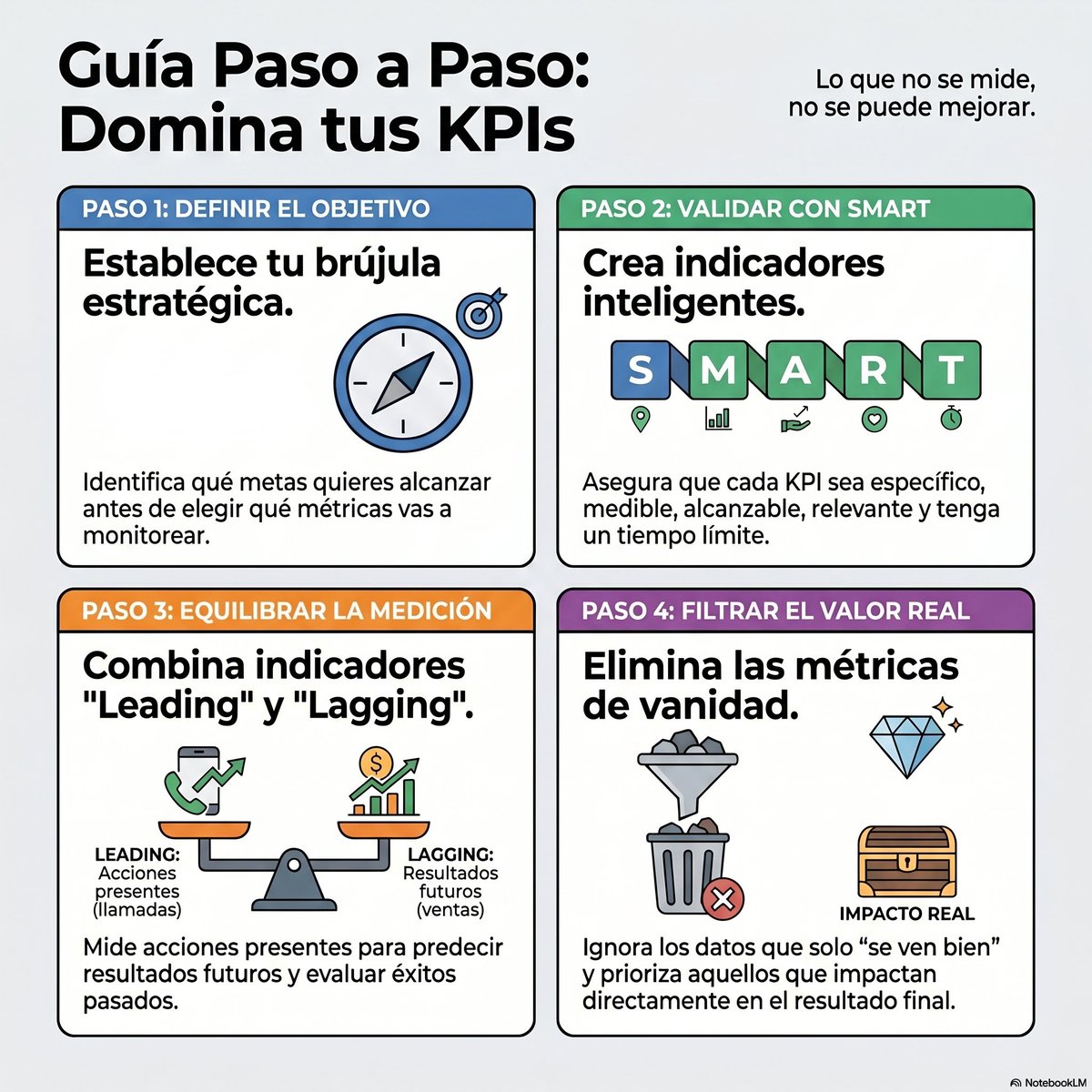 DespSalinas's tweet image. Metas SMART para el éxito

Para ser útil, un indicador debe ser específico, medible, alcanzable, relevante y limitado en el tiempo para impactar.

#MetodologiaSMART #Gestion #Metricas