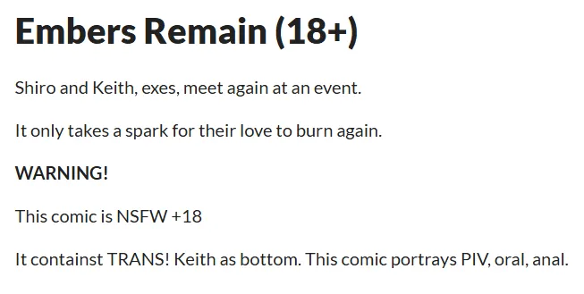 Embers Remain, my 18+ exes to lovers #sheith fancomic feat trans Keith, is now available on my vgen shop!

🔗👇
