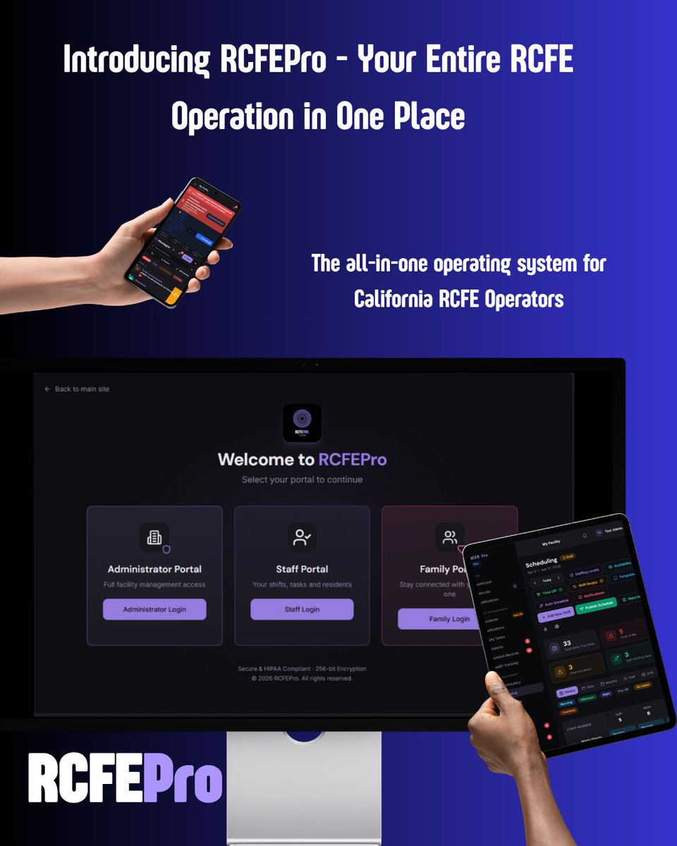 RCFEPro's tweet image. RCFEPro - the all in one operating system for California RCFE Operators 

Join the waitlist- Get 50 % Off Founding member Pricing

Email us at hello@rcfepro.com

#RCFE #RCFEPro #assistedliving #assistedlivingcommunity #eldercare