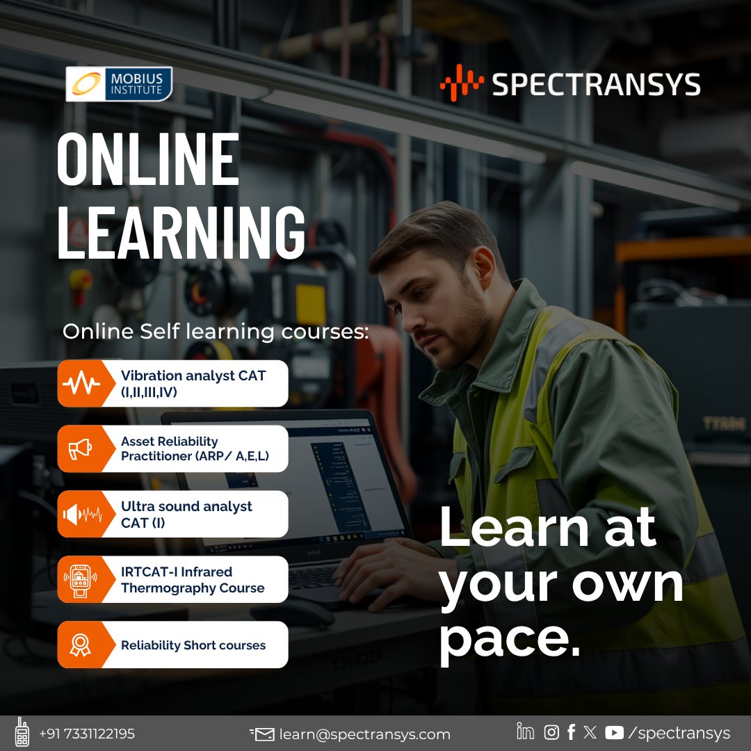 spectransys's tweet image. 𝙇𝙚𝙖𝙧𝙣 𝙖𝙩 𝙮𝙤𝙪𝙧 𝙤𝙬𝙣 𝙥𝙖𝙘𝙚. 𝙇𝙚𝙖𝙙 𝙖𝙩 𝙮𝙤𝙪𝙧 𝙤𝙬𝙣 𝙡𝙚𝙫𝙚𝙡.
Our courses are designed to give you deep, practical knowledge without pressure.

#Spectransys#CORE#Onlinelearn#Conditionmonitoring.