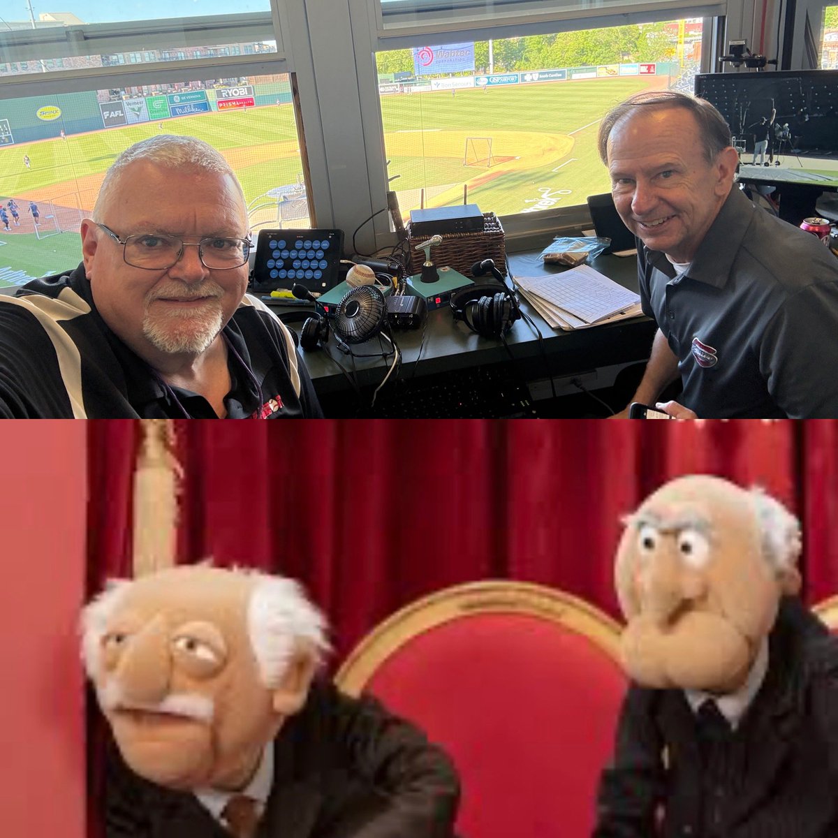 DanScottShow's tweet image. Join Statler and Waldorf, er... Tom and me for tonight's @GreenvilleDrive vs. Bowling Green broadcast, live on @NESN, @PalmettoSportTV, and MiLBTV. Pregame 6:30, first pitch 6:45 pm #baseball #tv #radio #OldSchool