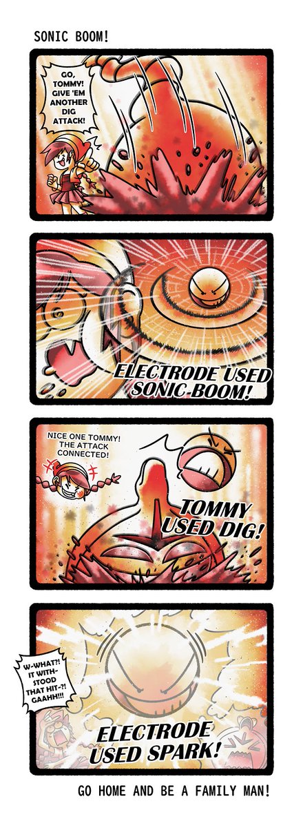 DSammySami's tweet image. Heeey Sammy here, with today's PBN strip! Unlike the voltorb before, this electrode is tougher than it looks, tanking a dig attack, and still hasn't exploded! This is looking pretty dicey..! #Pokemon #Comic #ComicArt