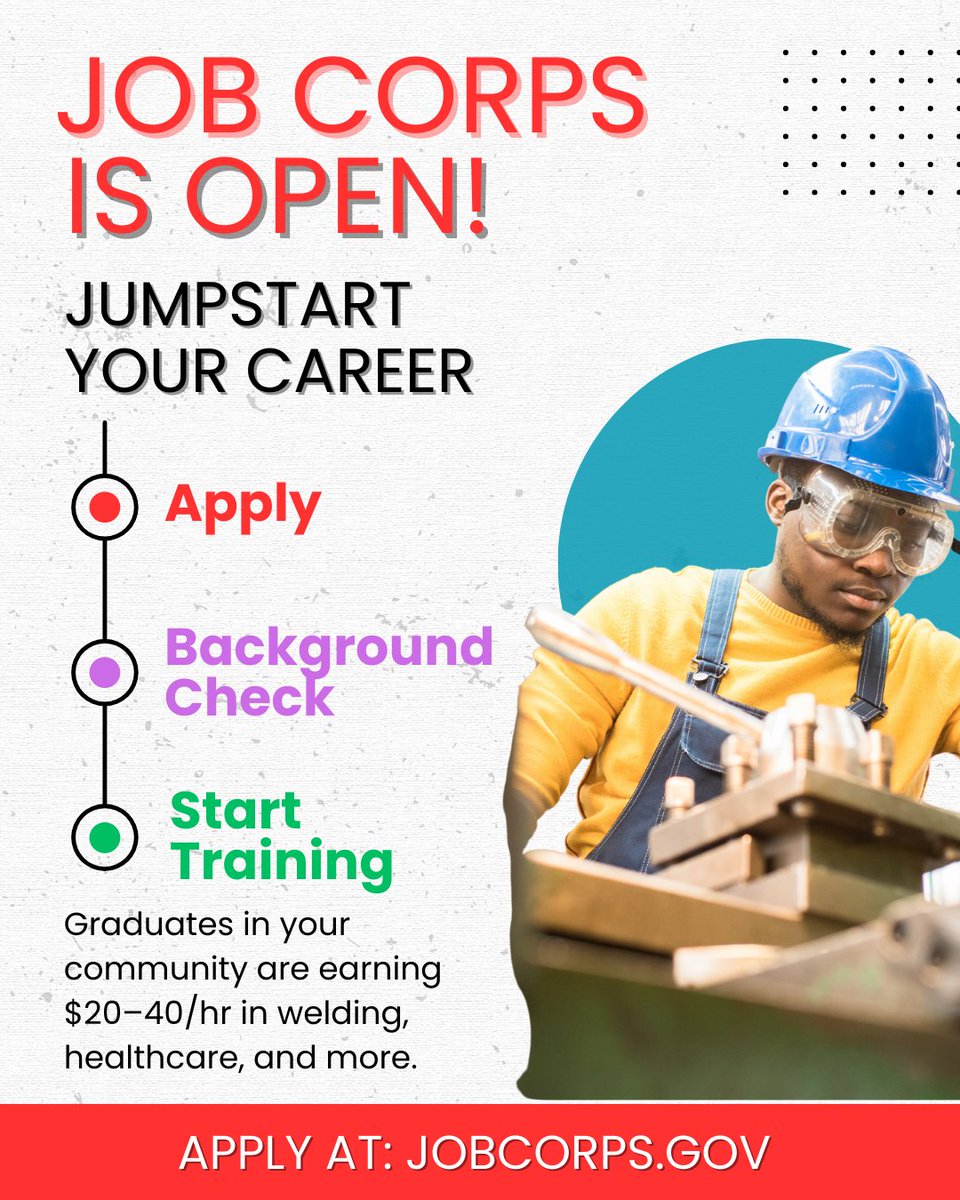 EckerdJobCorps's tweet image. Trends change. Skills don’t. 

Job Corps grads launch careers earning $20–$40/hr in trades, healthcare &amp;amp; IT.

Hands on training. Housing &amp;amp; meals. Tuition free.
These jobs aren’t going anywhere — and neither are you.

👉 brnw.ch/21x1HHU

#FutureProof #JobCorpsWorks