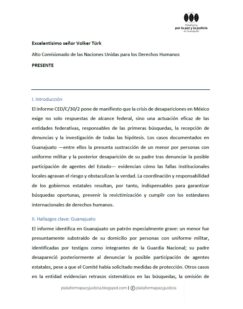 plataformagto's tweet photo. 🧵 1/8 Le escribimos al Alto Comisionado de la ONU, @volker_turk, sobre la crisis de desapariciones en Guanajuato. Lo que documentamos es grave || @ONUDHmexico 

Hilo 👇 https://t.co/z8dxggSduo