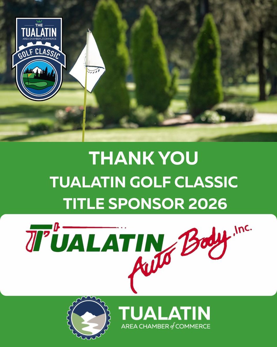 Thank you Tualatin Auto Body. Your partnership fuels the impact we’re able to make across the Tualatin area, and we’re proud to have you by our side.

Let’s make this the best Golf Classic yet! ⛳💚
#TualatinAreaChamber #TualatinGolfClassic #TualatinAutoBody #CommunityChampions