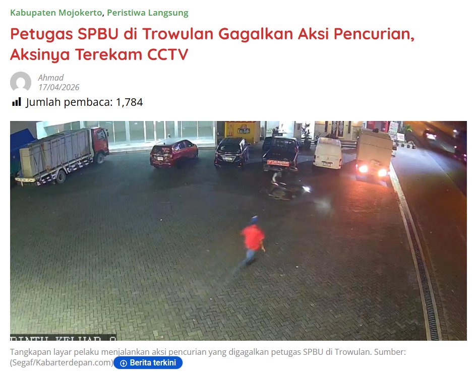 kabarterdepanID's tweet image. Petugas SPBU di Trowulan Gagalkan Aksi Pencurian, Aksinya Terekam CCTV

kabarterdepan.com/petugas-spbu-d…

#Pencurian #AksiPetugasSPBU #CCTV #Trowulan #KabarTerdepan