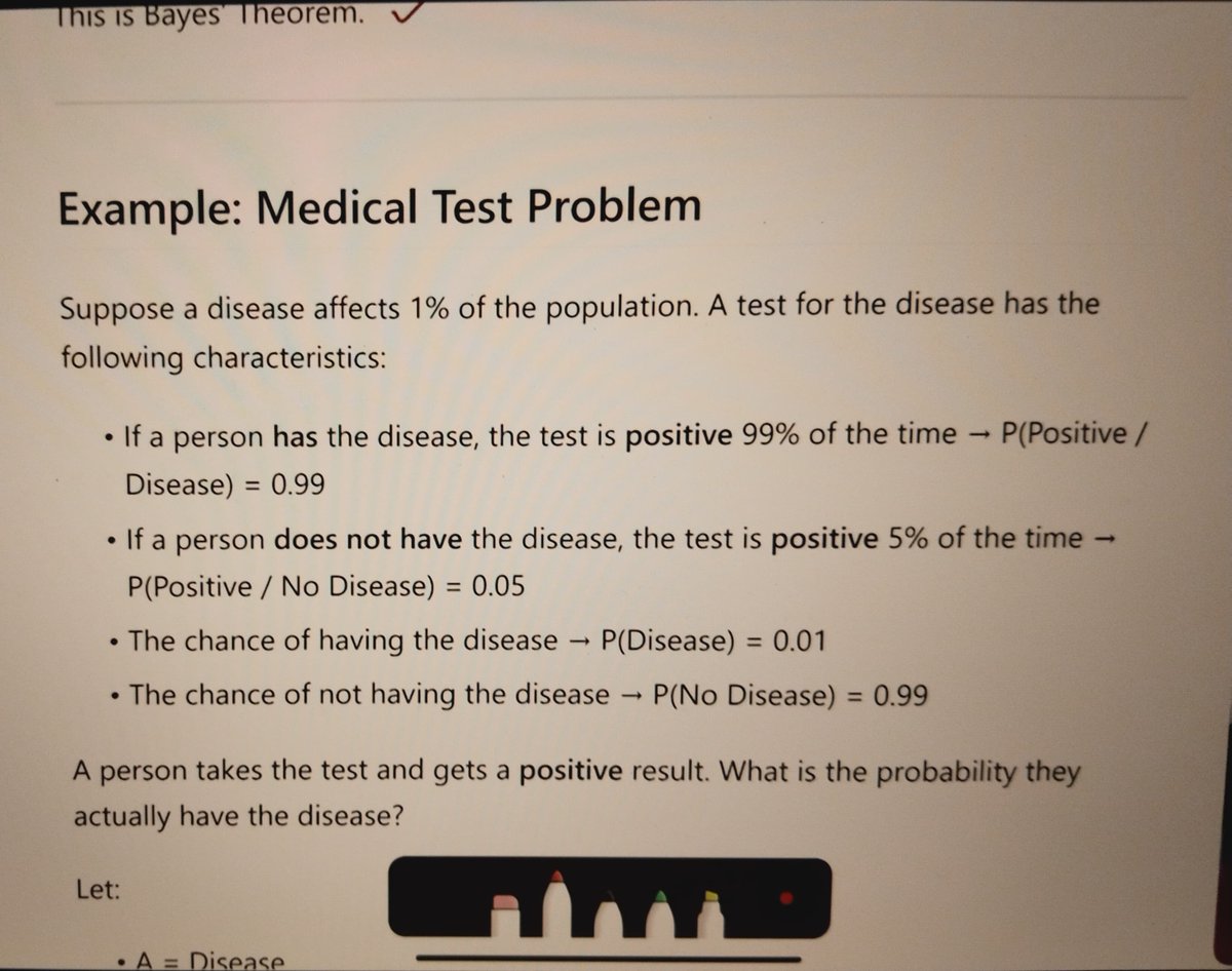 rar_sachin001's tweet image. Understanding probability becomes more meaningful with conditions and new information.

#Data #Science #Journey – Day 40

🔹 Conditional Probability
🔹 Bayes’ Theorem

Learning how outcomes change with updated data.
#DataScience #Probability #LearningJourney