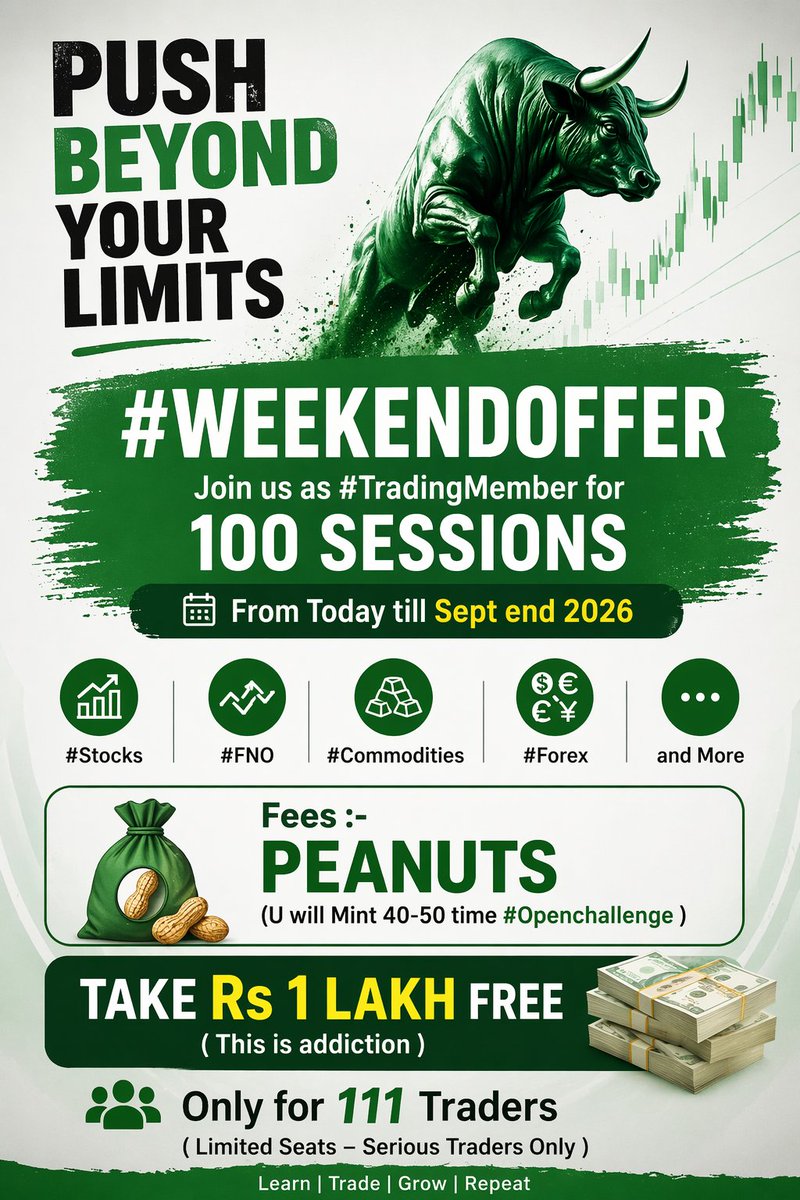 CHARTISKING's tweet image. #WeekendOffer 

►For 111 Traders 
►Join as #TradingMembers 
►100 Sessions (Till Sept end )
►Guidance 24 x 7
►#JACKPOT ? Take Rs 1 lakh Free Free Free 

Email : 
IamAnirudhSethi@Gmail.com 

Sub : #WeekendOffer111 

(One email and u will be with us for life time )
