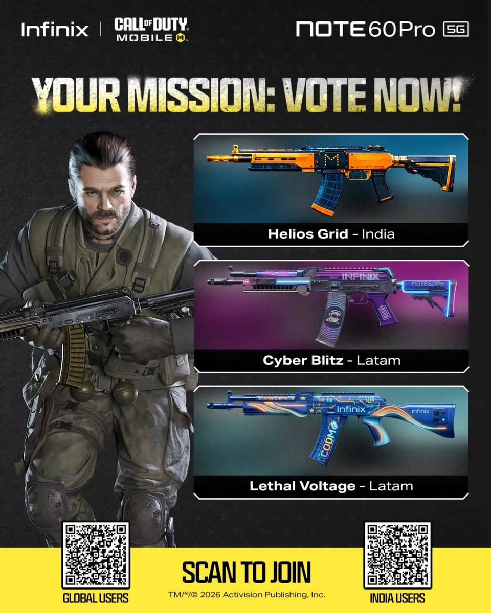 LeakersOnDuty's tweet image. Vote for your favorite AK-117 skin and help decide what gets added to the game. 

The poll ends on May 8.

Global voting link:
 bit.ly/3QMfyKF

India voting link:

bit.ly/4tYnw1V

#CODMobile #callofdutymobile #codm #codmnews #codmleaks